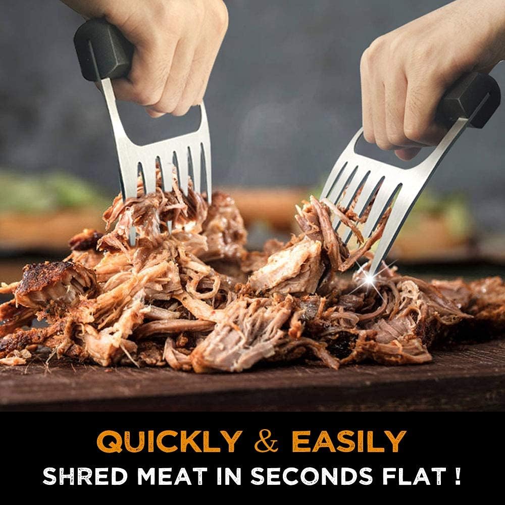 Walfos BBQ Gloves - 500°F Heat Resistant Grilling Gloves Set with Meat shredding Claws & Silicone Brush, Non-Slip Kitchen Silicone Oven Mitt, for Barbecue, Cooking, Baking, Cutting, Black