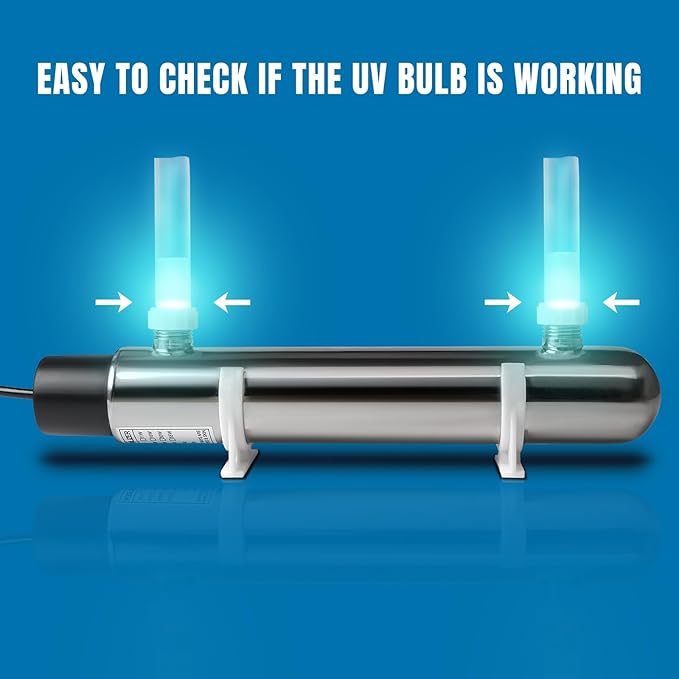 12W Inline UV Light Clarifier for Koi Pond Aquarium Algae Control Cold Plunge UV Light Stainless Steel Ultraviolet Green Killing Machine Algae Remover