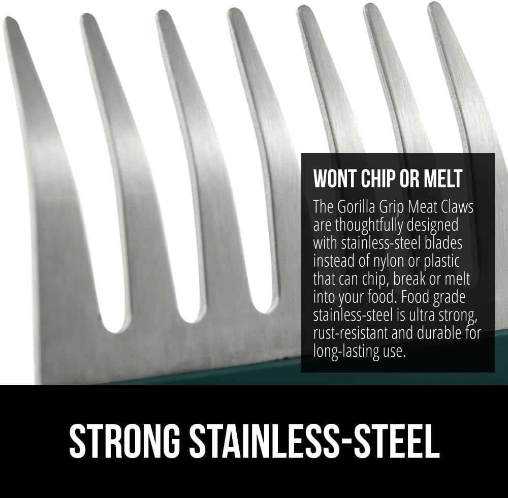 GORILLA GRIP BPA-Free Chicken Shredder Meat Claws, Sharp Stainless Steel Food Shredding Fork, Comfortable Handle, Easily Shred Pulled Pork, Taco Meats, Kitchen Smoker BBQ Tool, Dishwasher Safe, Hunter
