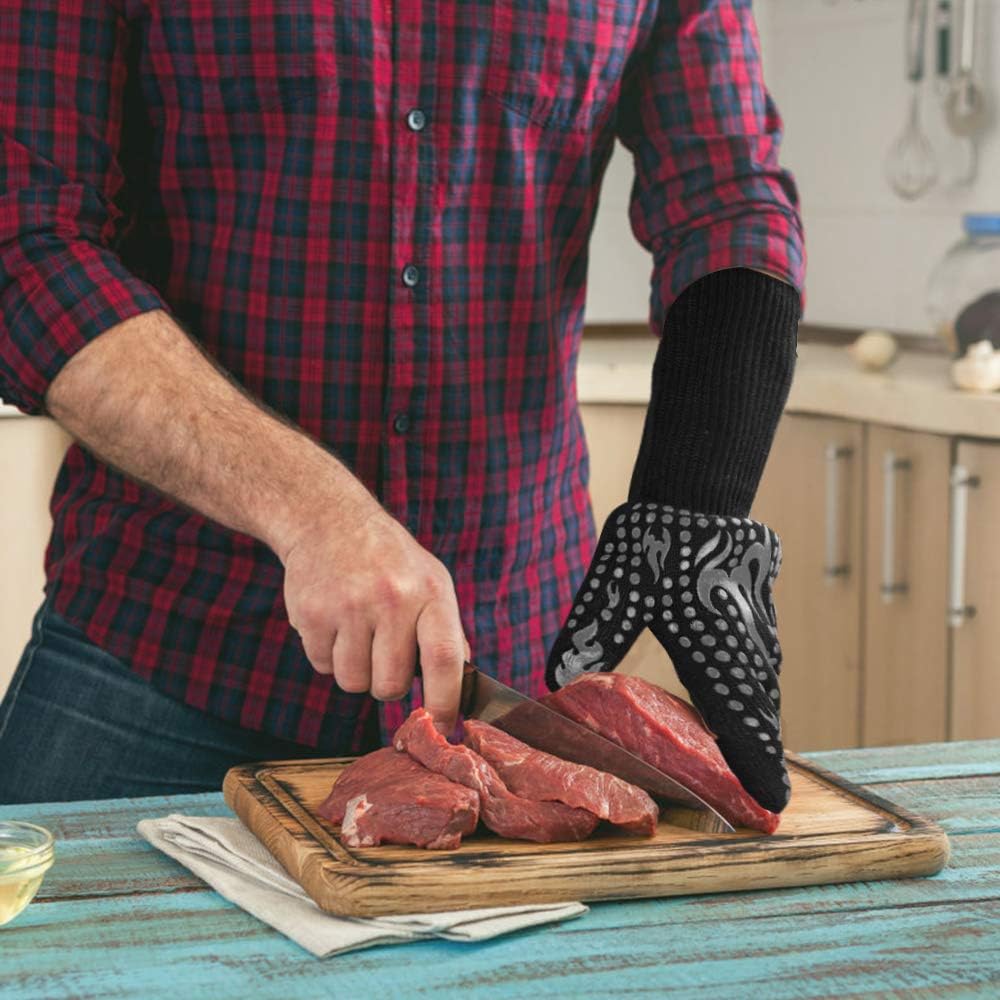 Comsmart BBQ Gloves, 1472F Heat Resistant Silicone Non-Slip Oven Mitts, Long Kitchen Gloves Perfect for Grilling, Cooking, Baking, Cutting