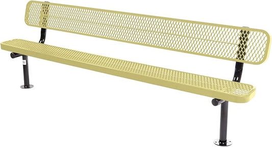 Coated Outdoor Furniture Heavy-Duty Outdoor Bench Thermoplastic Coated, Expanded Metal, Commercial-Grade Seating, Made in America (Surface with Back, 8 Ft, Textured Sandstone)