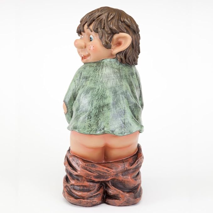 Bits and Pieces - Caught with His Pants Down Garden Statue - Naughty Gnome Yard Art, Funny Elf - Polyresin Statue Measures 13-1/2" High x 5" Wide