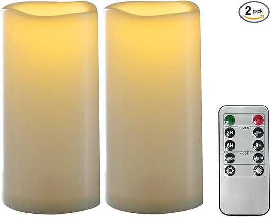 CANDLE CHOICE Waterproof Outdoor Battery Operated Flameless Candles with Remote Timer Plastic Flickering Fake Electric LED Pillars for Lantern Garden Wedding Christmas Decorations 3x6 Inches 2 PCS