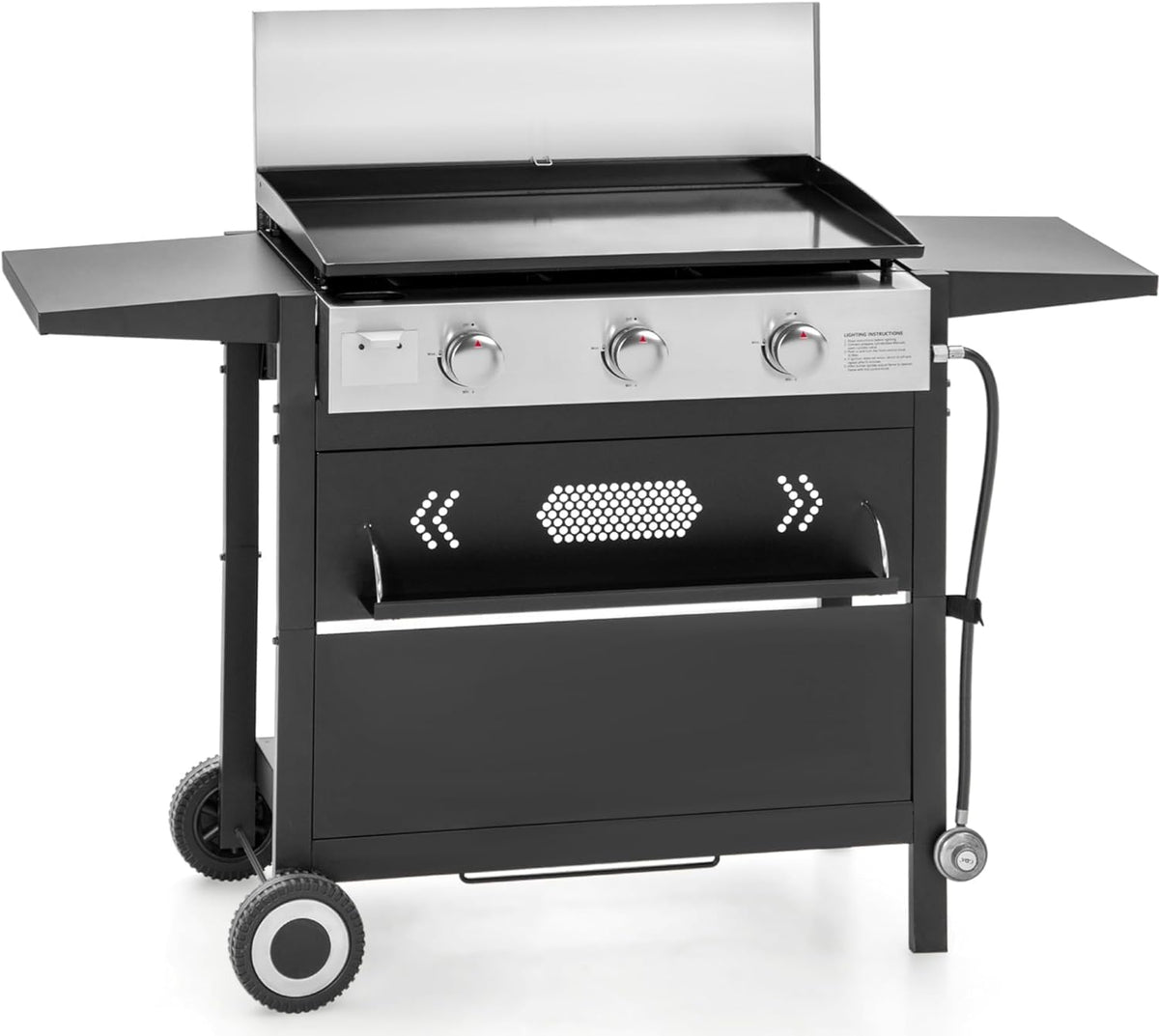 MFSTUDIO 27 Inch Flat Top Propane Gas Griddle Grill, Ceramic Coated Cast Iron Pan, Outdoor Flattop Grill with Lid for Cooking