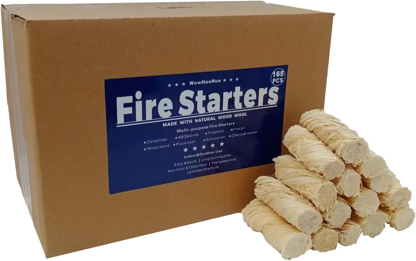 165Pcs Fire Starters for Fireplace, Campfire, BBQ, Grill Starter - All-Weather Firestarter - Charcoal Starter for Indoor and Outdoor
