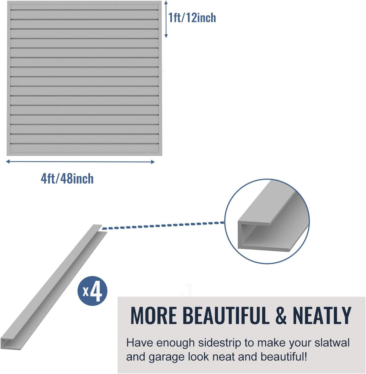 Slatwall Panel Garage Organizer PVC Slatwall Heavy Duty Wall Mounted Rack, Interlocking Slat Wall Panels for Tool Organization Peg Board(Grey 4 x 4 ft)