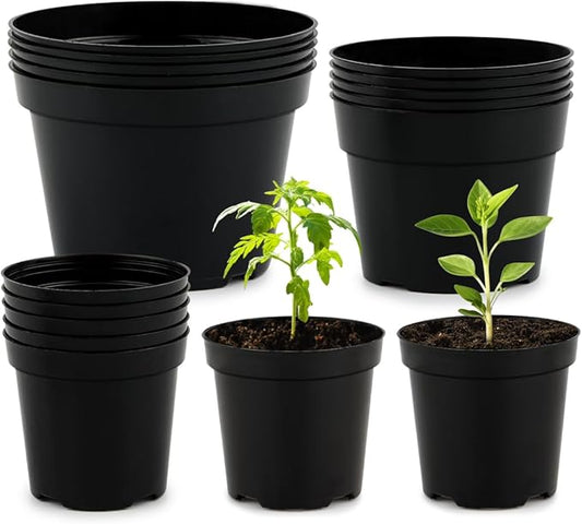 15 Pack 4/6/8 Inch Plant Nursery Pots, Thickened Plastic Pots for Plants with Drainage Holes, Sturdy Seedling Pots, Seed Starting Pots, Flower Pots for Indoor Outdoor Plants, Black