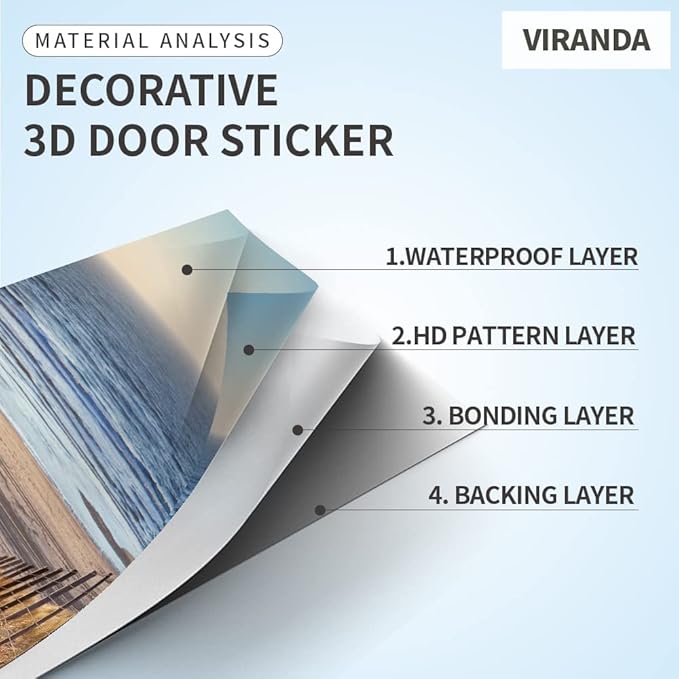3D Door Stickers Murals Peel and Stick - Jetty to The sea - Door Wallpaper Self-Adhesive Door Decals Removable PVC Waterproof Door Poster for Bedroom Living Room Door Decoration 35.4"x78.7"
