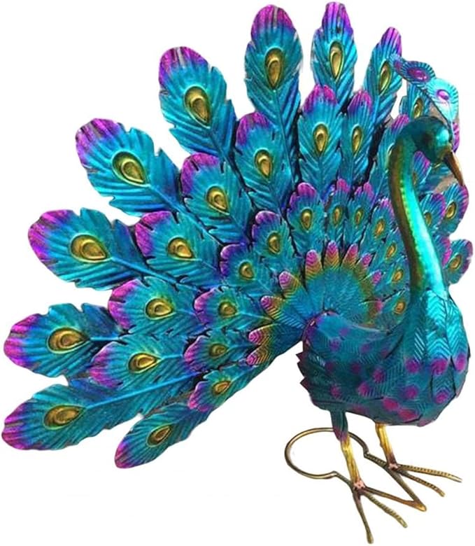 Beautiful Peacock Statue Ornament,2025 New Metal Peacock Outdoor Statue Peacock Statue Garden Decor, Realistic Metal Peacock Lawn Decoration Outdoor Sculpture Easy DIY Assembly Peacock