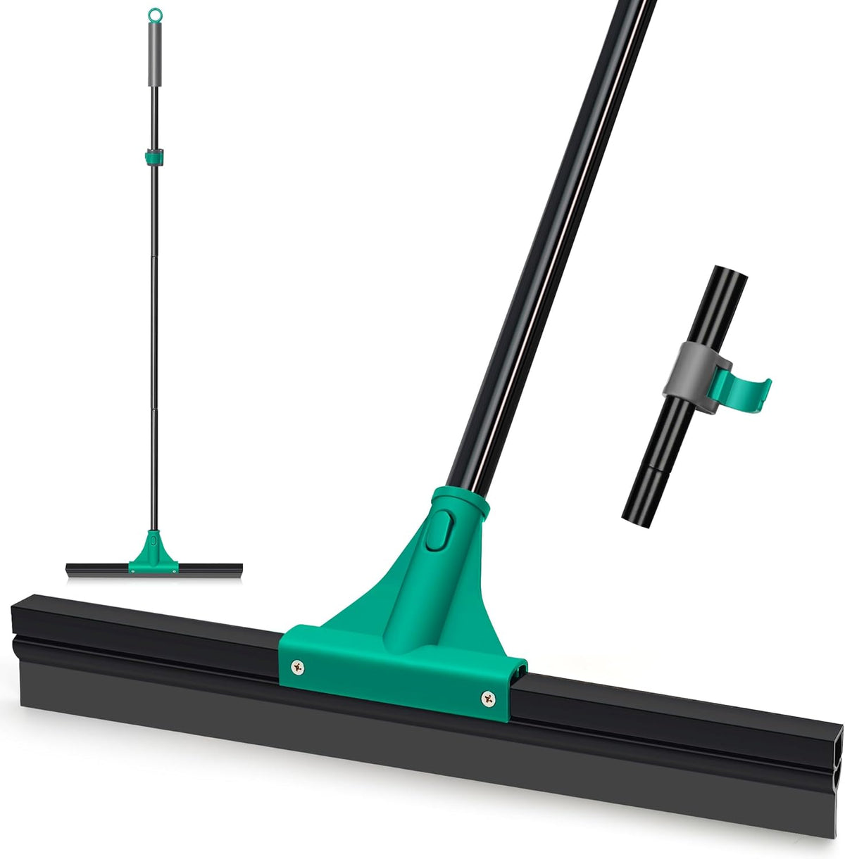 JEHONN Floor Squeegee Heavy Duty with 58.3 inches Long Handle, Rubber Scraper Broom for Cleaning Foam Water on Garage Concrete Bathroom Tile Marble Shower Glass Shop Deck Window Indoor Outdoor Green