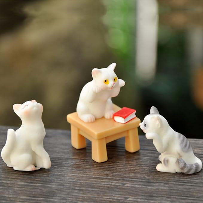 CLYTTE Miniature Cat Figurines for Cat Lovers, Lovely Cute Small Cat Figures Decor, Fairy Garden Tiny Kitten Statue Set Succulent, Mini Terrarium Animal Statues Ornaments for Home Decoration