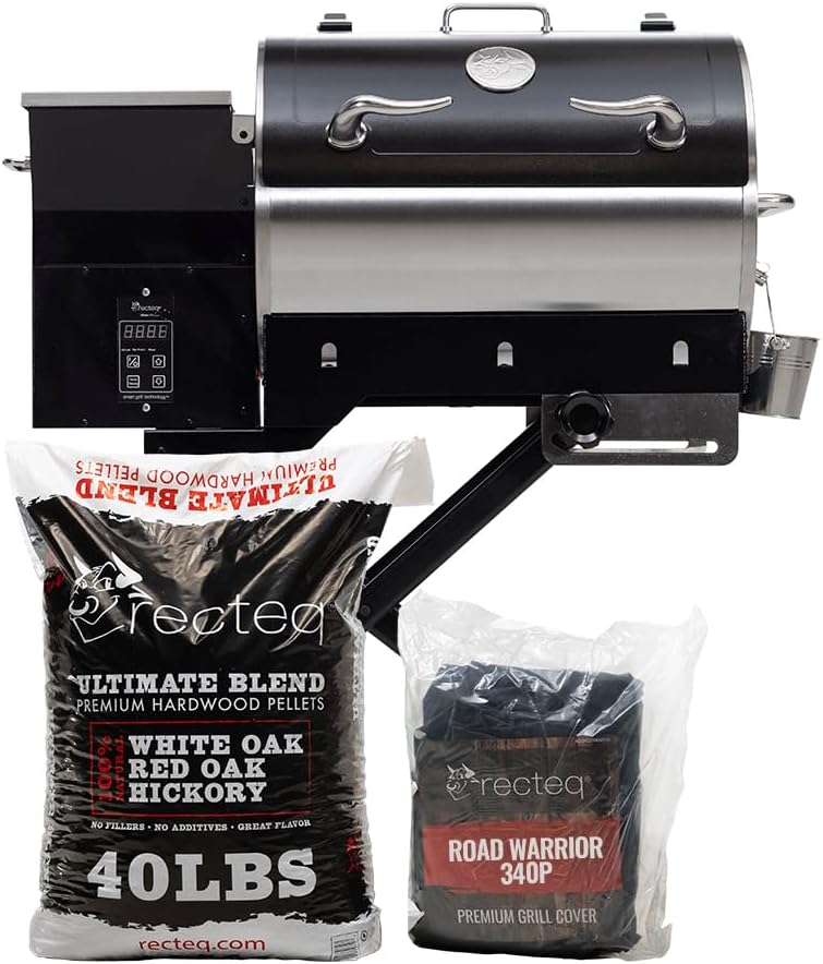recteq Pellet Grill - Road Warrior 340 + Grilling Basics Bundle, Portable Electric Pellet Smoker Grill, BBQ, Wood Pellets, Sear, Smoke, and More