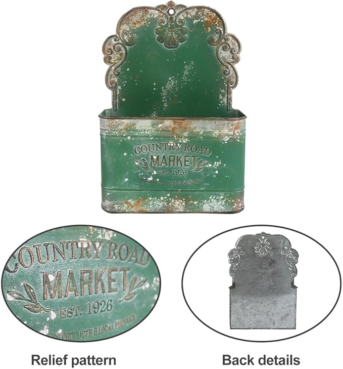 All Chic Metal Wall Planter Outdoor Wall Planter Wall Hanging Planter Rustic Wall Mount Planter Outdoor Wall Planter for Farmhouse Garden Decor (Green)