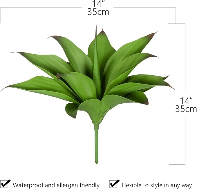 Artificial Agave Plants, UV Resistant Fake Agave Planters for Indoor and Outdoor Decorating Artificial Plants for Outdoors Fake Plants (2Pack, 12.6") Green
