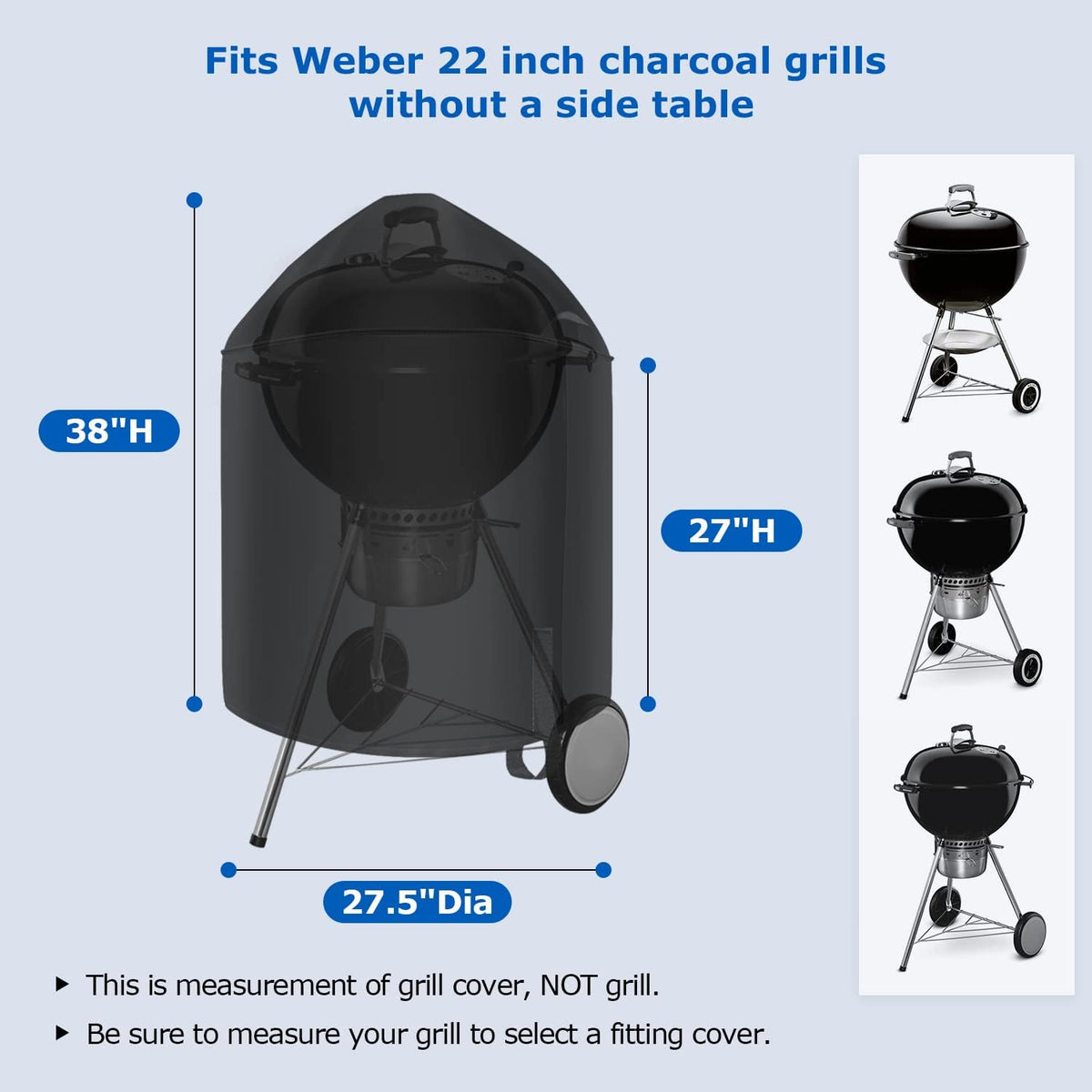 SunPatio Heavy Duty Waterproof Grill Cover Compatible for Weber, Big Green Egg, Char-Broil 22 Inch Charcoal Kettle Grills, Outdoor FadeStop BBQ Cover, Compared to Weber 7150, 27.5" Dia x 38" H
