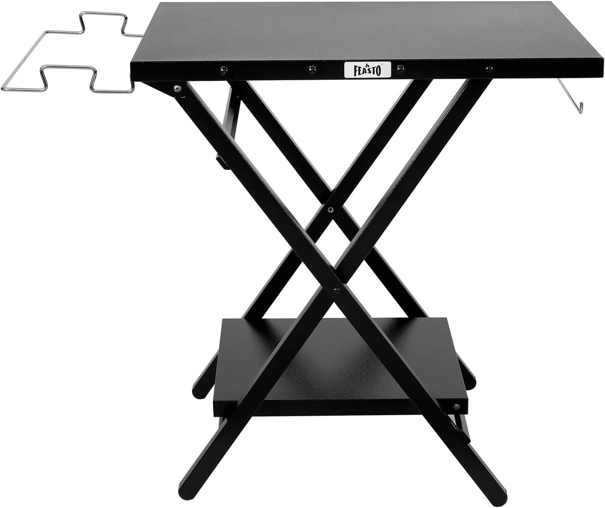 Folding Grill Table with Extra Storage Bottom Shelf, Indoor & Outdoor Prep Table with Garage Rack & Tissue Holder, Pizza Oven Stand for Pizza Oven & Blackstone Griddle, 30" x 24", Black