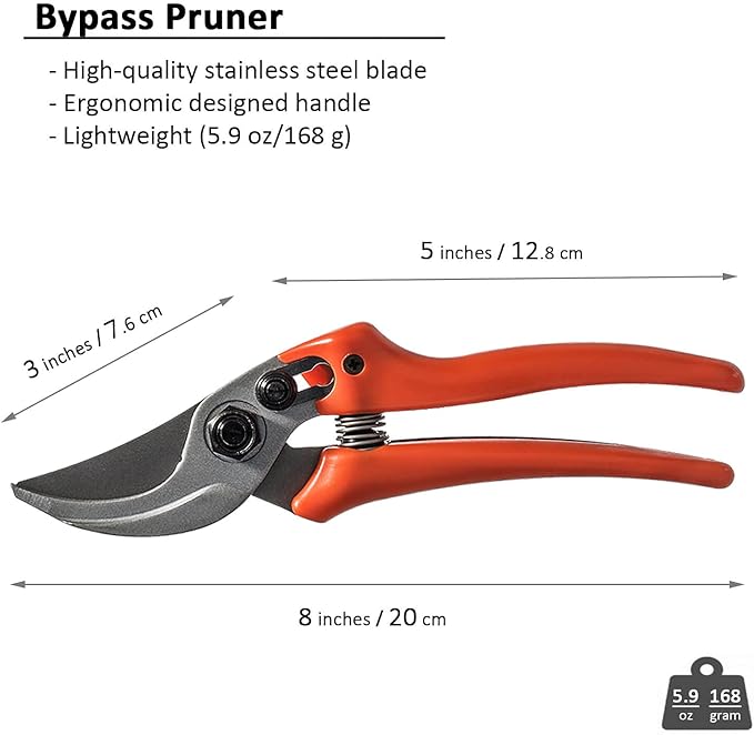 BUGUI 8" Gardening Scissors, Bypass Pruning Shears, 1" Cutting Capacity Sharp Garden Clippers with Low-friction Painted Stainless Steel Blade