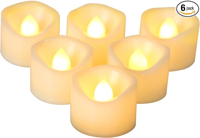CANDLE CHOICE Battery Operated Flameless Tea Lights Small Bright Flickering LED Electric Fake Votive Tealight Candles Halloween Pumpkin Lights Wedding Christmas Decorations Table Centerpieces 6 PCS