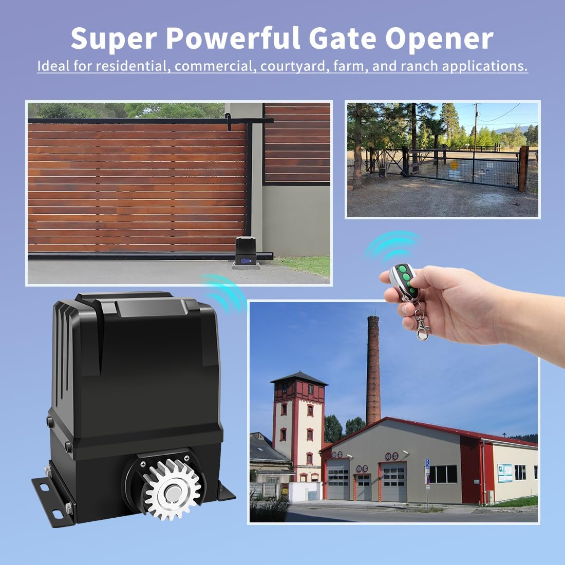 TOPENS RK2500T Automatic Sliding Gate Opener Rack Drive Electric Gate Motor for Heavy Driveway Slide Gates Up to 5700 Pounds Security Gate Operator AC Powered with Gear Rack and Remote Control