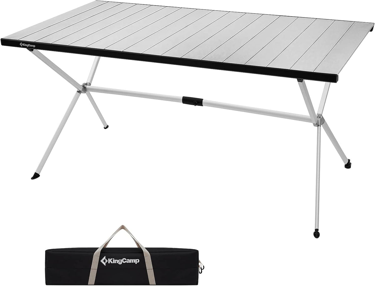 KingCamp Camping Table Roll up Aluminum Folding Table Lightweight Large Portable Foldable Camp Table for Picnic Camping Barbecue Backyard Beach Tailgate Indoor Outdoor, 4-6 Person, Support 176lbs