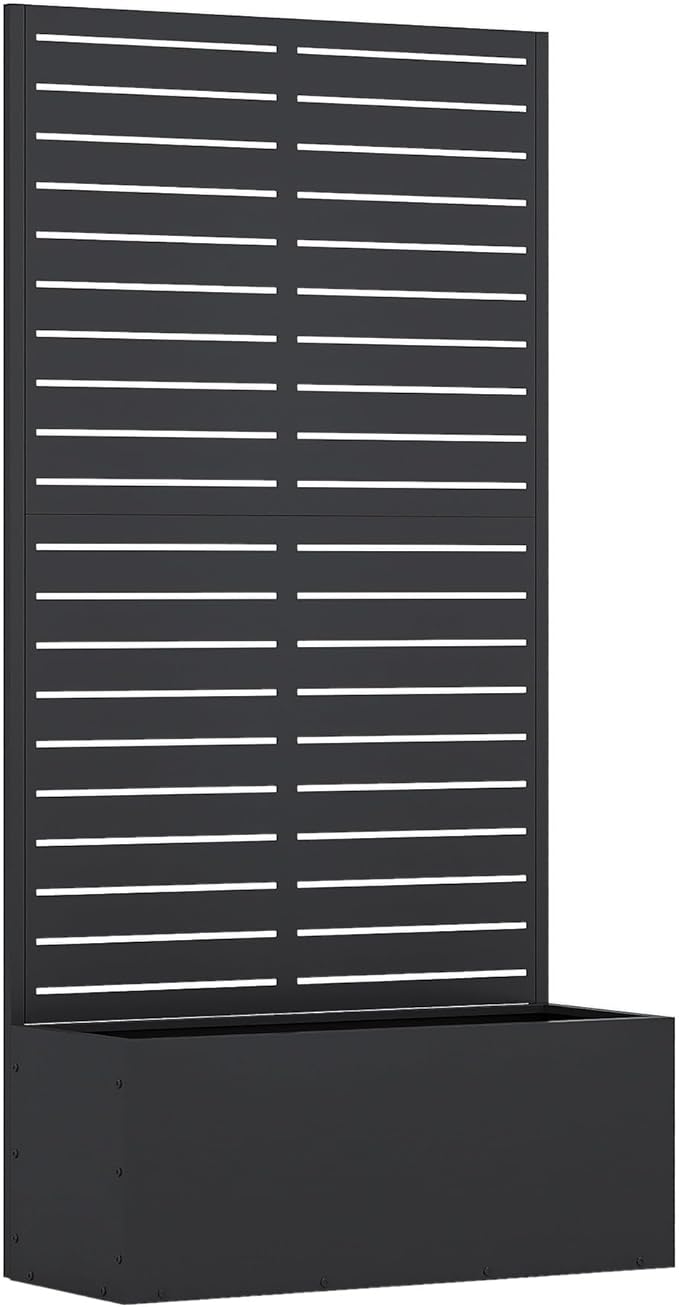 Casaphoria Metal Raised Garden Bed with Trellis, 59"x30"x12" Planter Box for Climbing Plants, Vegetables & Vines, Features Drainage Holes and Privacy Screen (Black-Louvered)