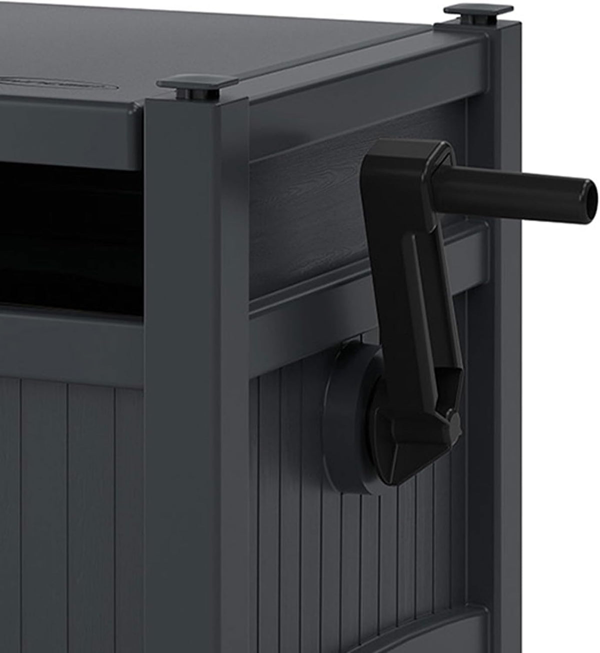 Suncast Garden Hose Hideaway Storage Reel Box, Cyberspace Grey – Resin Outdoor Container, Holds up to 100 Feet of 5/8 Inch Standard Vinyl Water Line – No Assembly Required