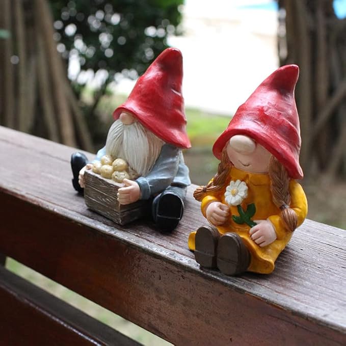 2 PCS Funny Garden Gnome Statues, Creative Resin Dwarf Sculptures, Outdoor Yard Decor, Gnomes Tree Faces for Lawn, Patio, Porch, Miniature Fairy Garden Accessories, Novelty Gift for Indoor/Outdoor Use