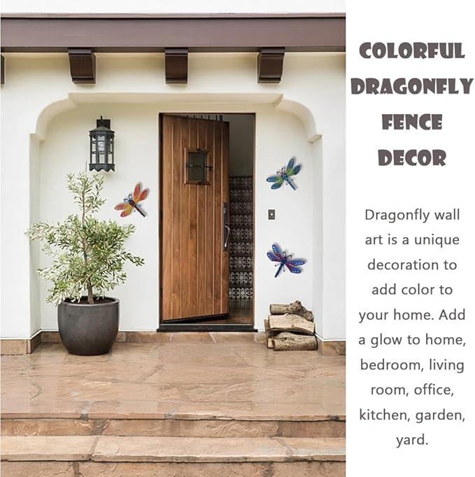 3 Pcs Metal Dragonfly Wall Decor, Colorful Metal Dragonfly Panel, Elegant Butterfly Wall Art - Home Office Garden Decor