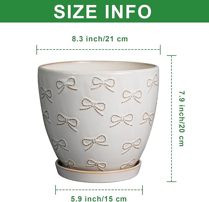 Ceramic Pots for Plants - 8 Inch Plant Pot with Drainage Hole and Saucer Large Planter Pot for Indoor Plants Outdoor Modern Flower Pot Home Decor White