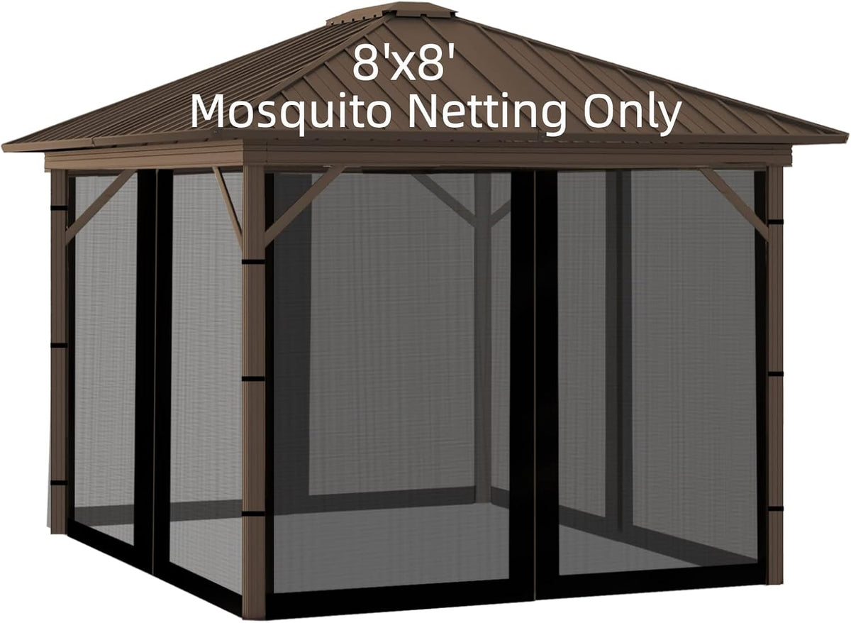 Replacement Gazebo Mosquito Netting 8' x 8',Universal Netting for Canopy Tent,4-Panel with Zipper for Outdoor Patio,Backyard (Mosquito Net Only,Black)