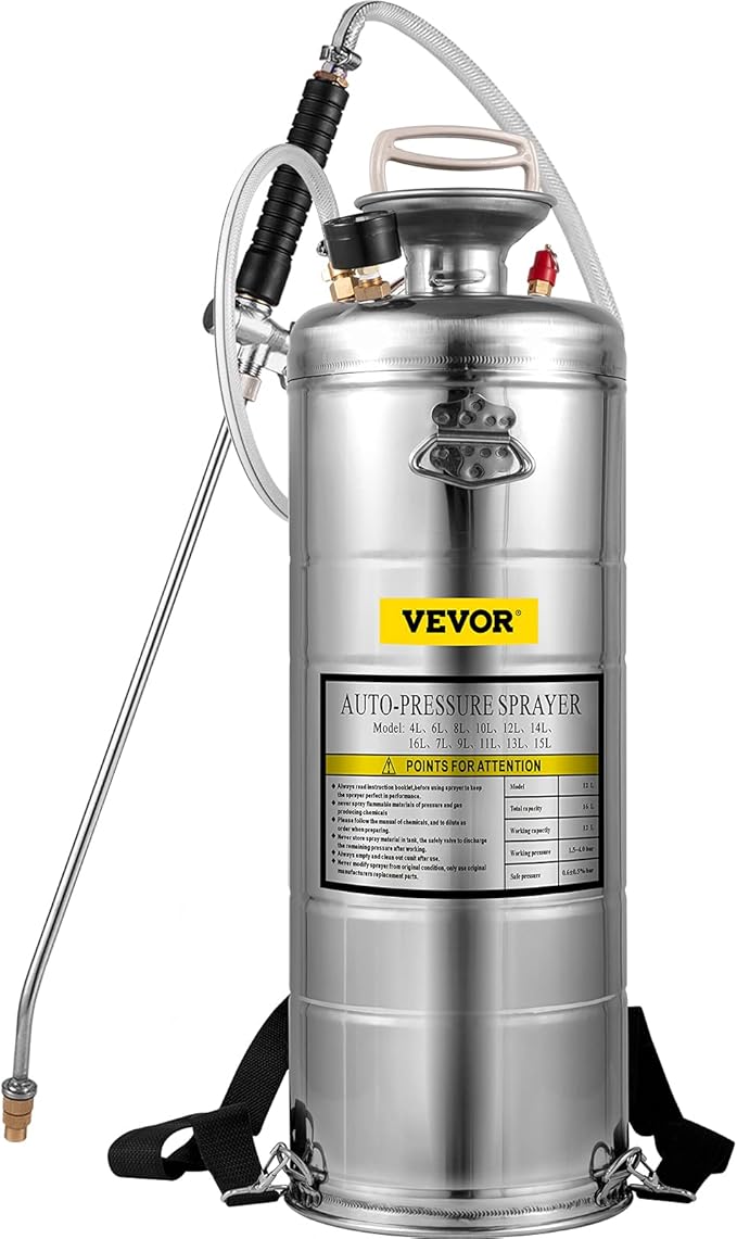 Happybuy 3.5 Gallon Stainless Steel Sprayer, 20" Wand & 3FT Reinforced Hose, Pressure Gauge, Safety Valve&Adjustable Nozzle, Garden Weed Pump Sprayer for Lawn, Gardening