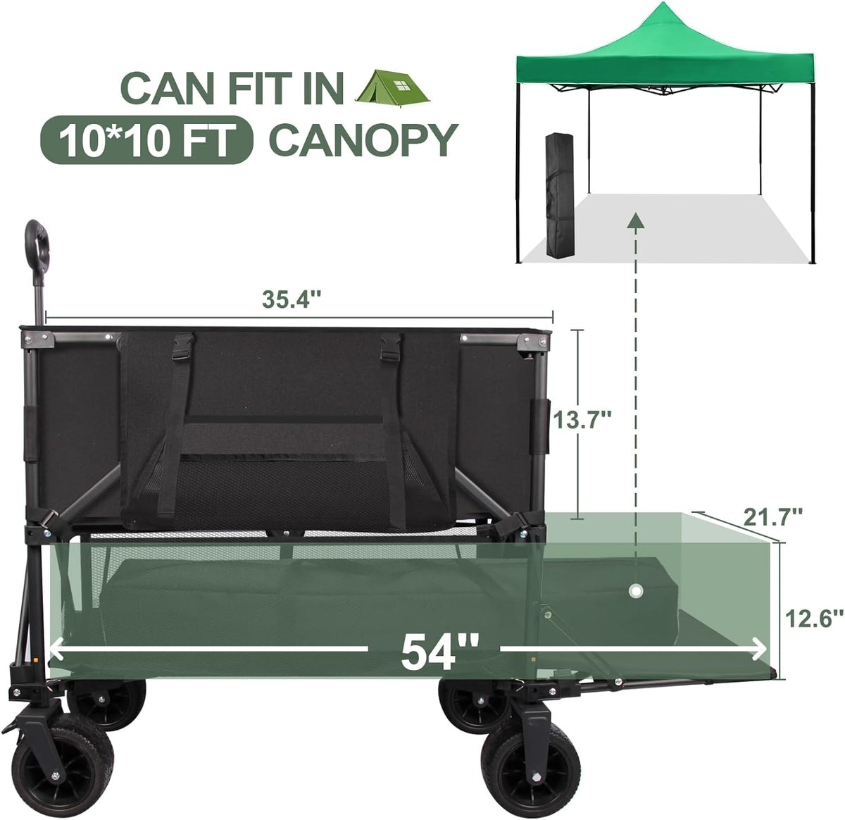 Double Decker Wagon Heavy Duty Collapsible, 600LBS 400L Capacity Foldable Utility Cart with Big Wheels for Beach, Outdoor, Camping & Gardening, Durable Steel Frame