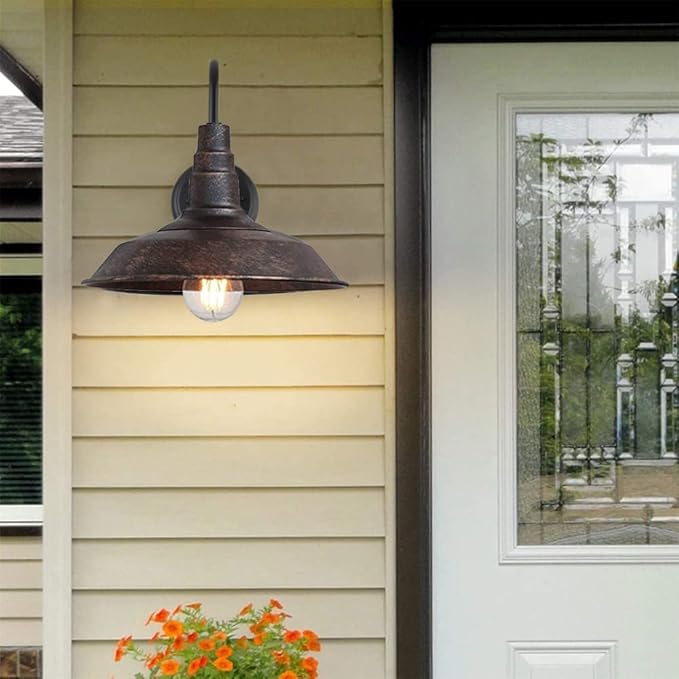 2-Pack Outdoor Gooseneck Barn Light 10" Retro Exterior Wall Light Iron Art Dome Farmhouse Wall Sconces Anti-Rust Waterproof Outdoor Light for House Porch Garage Entryway