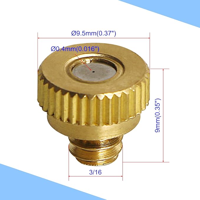 Aopin G 3/16 Brass Misting Nozzles 0.4mm / 0.015" Orifice Atomizing Mister Sprayer Nozzle Suitable For Outdoor Cooling,Garden Irrigation,Fountain, Crop Nutrient Injection, Greenhouse 16 Pcs