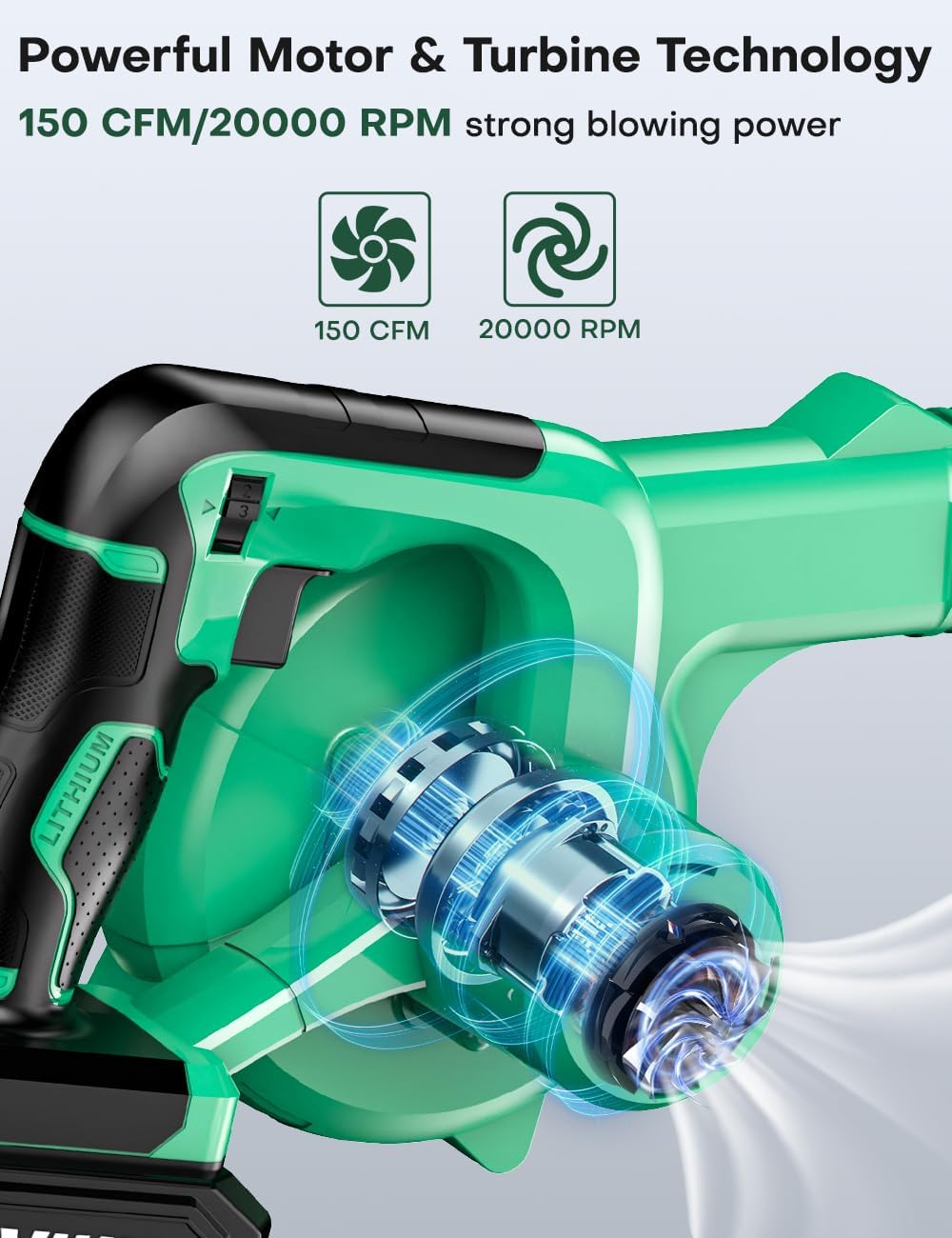 K I M O. Cordless Leaf Blower Vacuum Combo 4 IN 1, 3 Nozzles for Inflation & Compression,3 Modes & Variable Speed, 20000RPM 150MPH, 2000mAh Battery, Extended Tube, Mini Leaf Blowers for Lawn Care|Yard