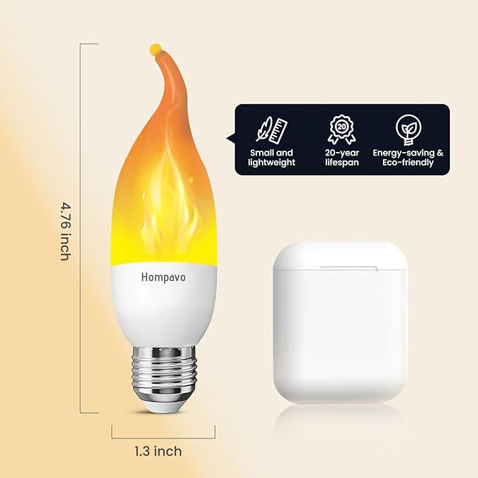 Hompavo Upgraded LED Flame Light Bulbs, 3 Modes Flickering Light Bulbs, E26 Chandelier Base Candle Fire Light Bulb for Halloween Christmas Party Porch Indoor & Outdoor Home Decoration - 8 Pack