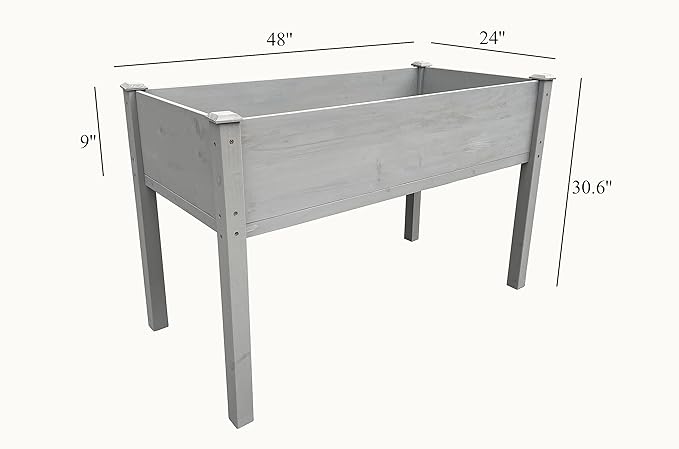 BTExpert 4ft Raised Garden Bed with Legs, 48x24x30in Elevated Wood Planter Box Stand for Vegetable Flower Backyard, Patio, Balcony Bed Liner Outdoor - Grey 30 in Height