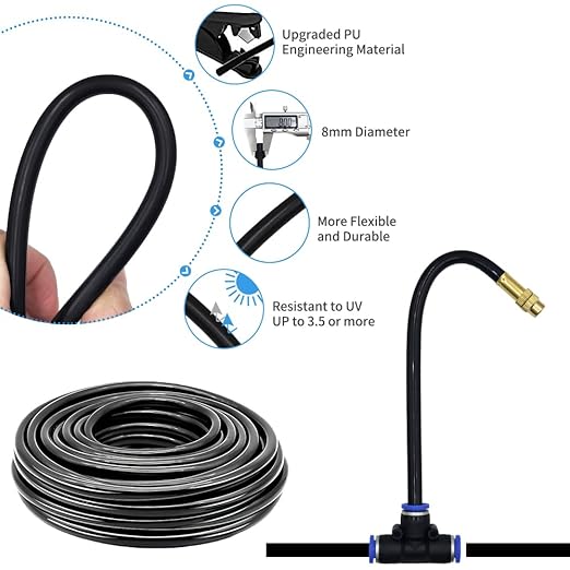 360° Adjustable Drip Irrigation System - 66FT Garden Watering System with 20 Nozzles, Garden Irrigation System, Greenhouse Accessories, Atomizing System for Yard, Lawn, Plants, 5/16 inch Hose (66FT)