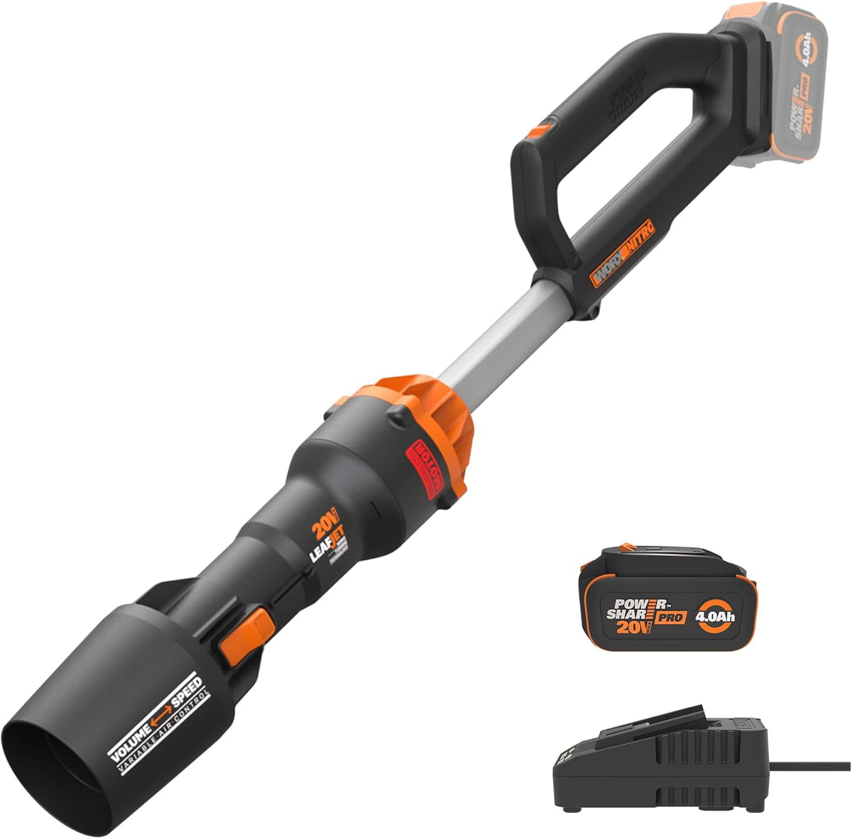 WORX Nitro WG543 20V Cordless Leaf Blower, Electric Blower with 410CFM & 130MPH, Blowers for Lawn Care with 3.8 Lbs, Battery & Charger Included