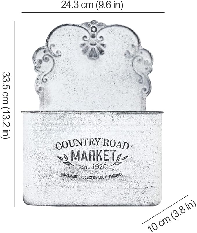 All Chic Metal Wall Planter Wall Mount Planter Wall Vases for Flowers Shabby Chic Wall Decor for Rustic Farmhouse Wall Outdoor Decor (White)…