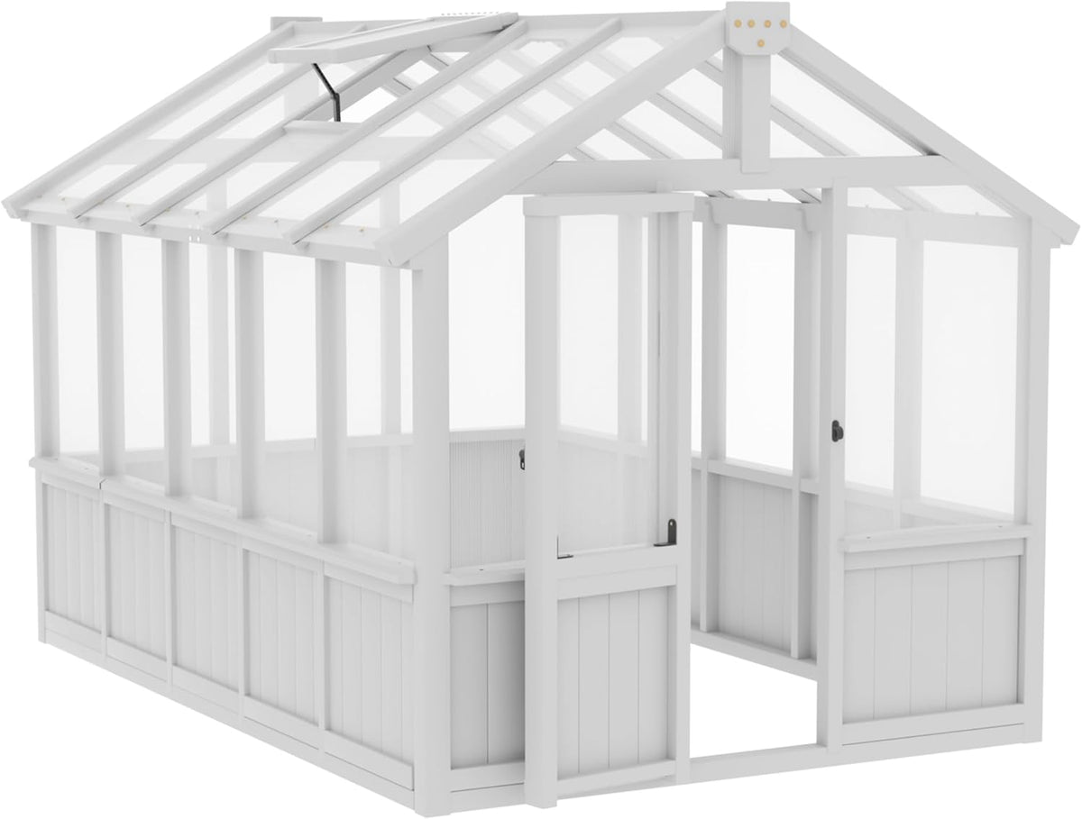 MUPATER 6 × 10 FT Cedar Wood Greenhouse for Outdoors, Outdoor Greenhouse With Polycarbonate Panels, Adjustable Vent Windows and Lockable Door, Wooden Walk-In Green House Kit for Garden, Lawn, Backyard