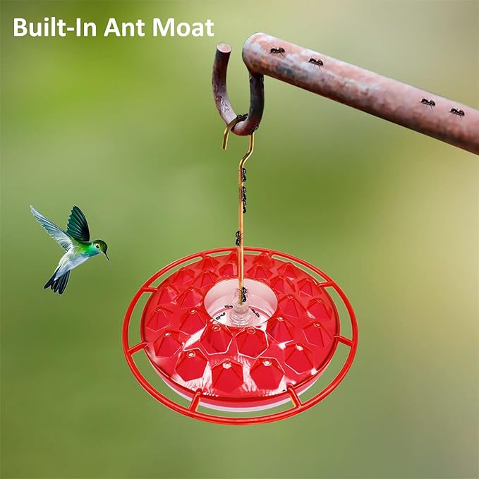 Hummingbird Feeders for Outdoors Hanging (2 Pack), 25 Feeding Ports 10 oz Plastic Hummingbird Feeder, Bee-Proof Leak-Proof No Drip, Easy to Clean with Cleaning Brushes