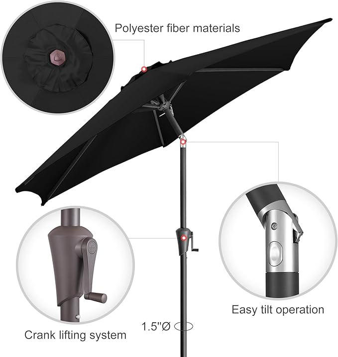 7.5" Outdoor Patio Umbrella - Table Umbrella Waterprool UV Protection, Sombrillas de Patio with Push Button Tilt&Crank, Sun Umbrella for Pool, Porch, Garden, Deck, Backyard(Black)