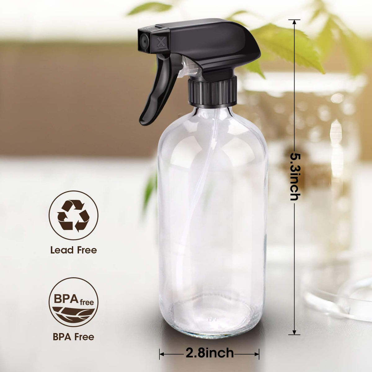 Wedama Glass Spray Bottles, 16 oz Glass Spray Bottles for Cleaning Solutions and Essential Oils, Refillable Empty Spray Bottle with Adjustable Nozzles for Alcohol, Plant and Hair Care (1 Pack)