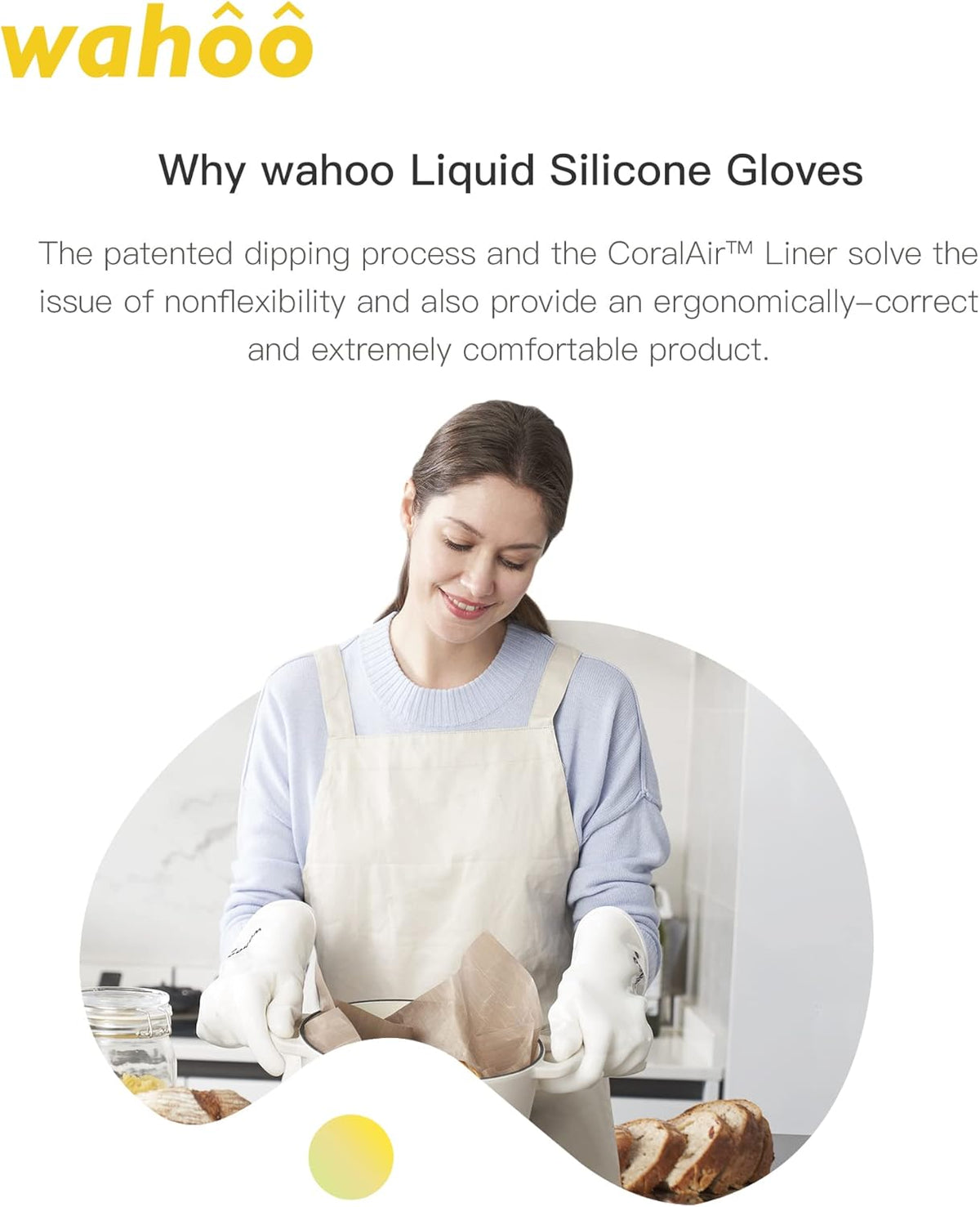 wahoo Professional Liquid Silicone Oven Mitts Gloves, Heat Resistant Gloves for Cooking, Baking, CoralAir Liner, 12 Inch, White, X-Large