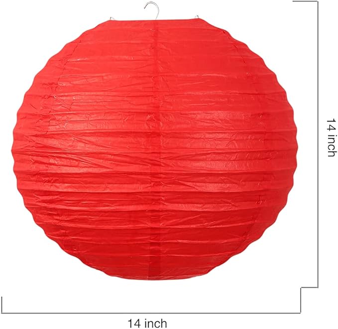 Chinese Style Paper Lanterns, Set of 12, Suitable for Party Decoration (Red, 14in)