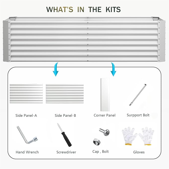 8x4x2ft Galvanized Raised Garden Bed Outdoor, Metal Garden Bed for Vegetables, Above Ground Garden Box for Flower, Steel Raised Beds for Gardening - White