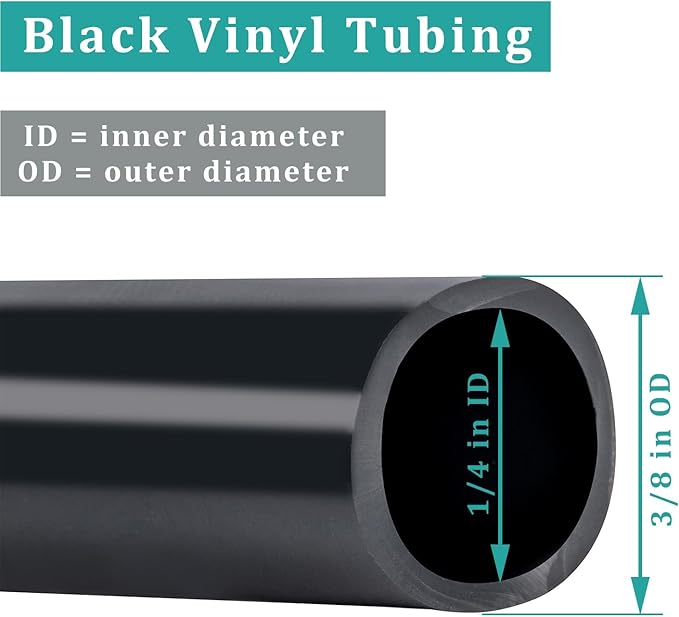 Black Vinyl Tubing 1/4” ID × 3/8” OD - 100 Feet PVC Flexible Plastic Tube Hybrid Hose, Transfer Water Air Oil for Pond Fountain Garden, Non-toxic and BPA free