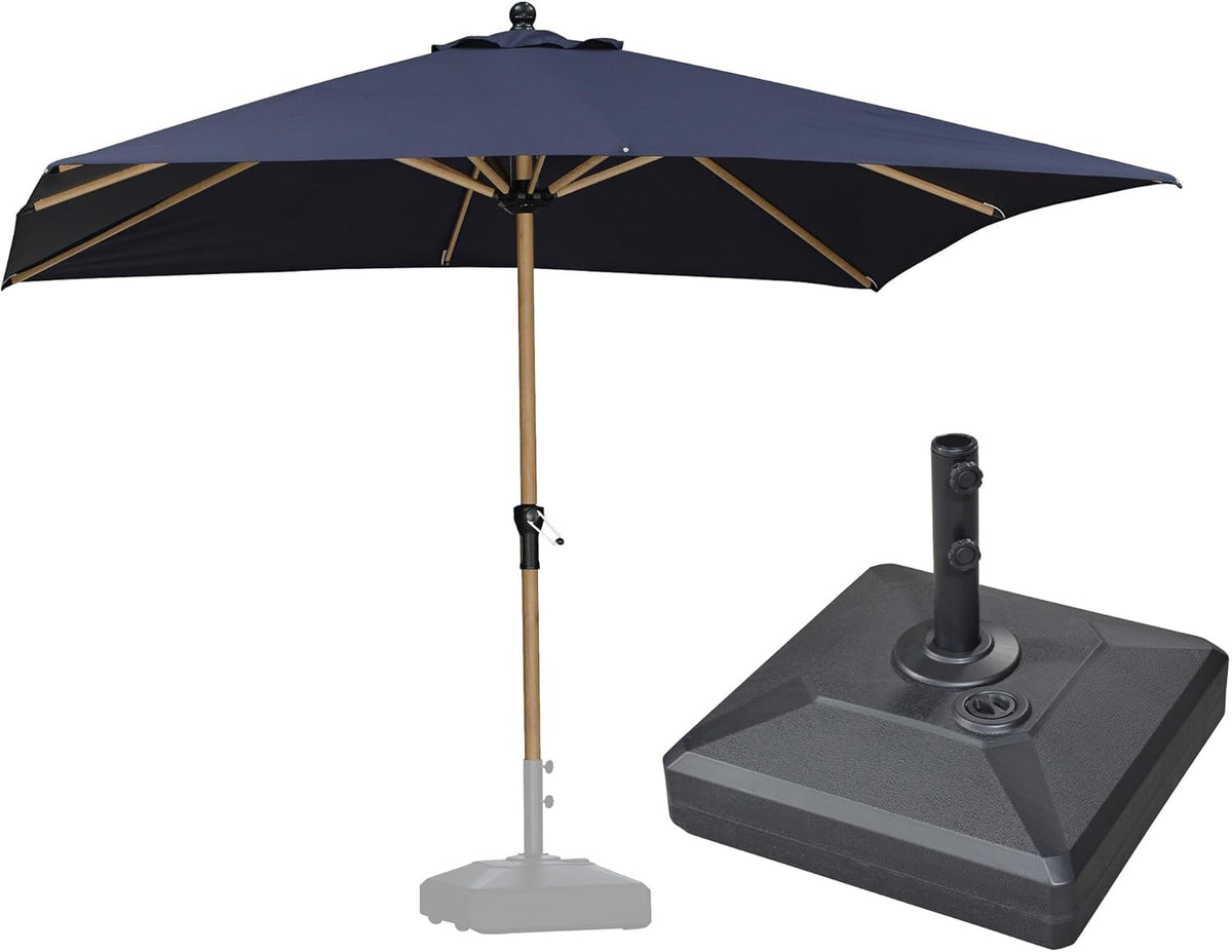 PURPLE LEAF 10' x 10' Square Patio Umbrella with Base Outdoor Umbrella Market Umbrella with Crank & 8 Ribs Aluminum Outdoor Table Umbrella for Pool Deck Backyard, Navy Blue