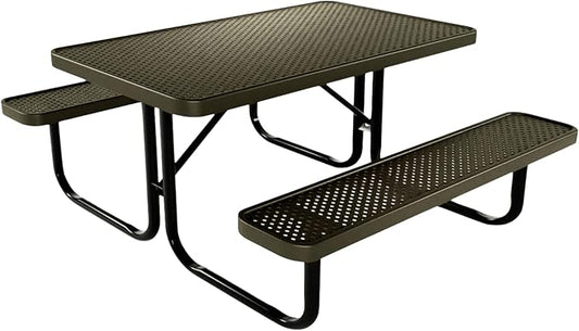 Heavy-Duty Portable Outdoor Kids Table, Punched Steel Kids Picnic Table, Commercial-Grade Picnic Table, Made in America (4ft Rectangular, Childrens, Textured Gold Vein)